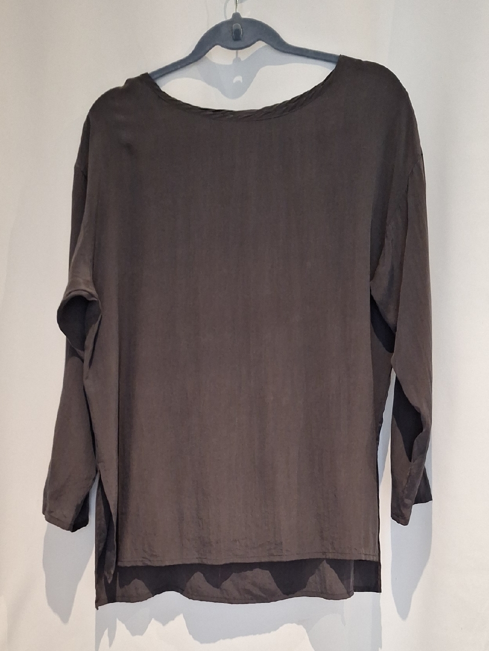 Silk Club 100% Silk Women's Relaxed Long-Sleeve Top Tunic- Charcoal